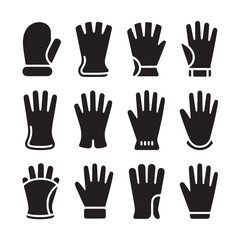 Obraz premium Glove hand symbols set winter warm clothes isolated black simple silhouette vector illustration eps