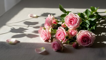 Love in Blooming Silence &ndash; Soft Pink Roses in Gentle Morning Window Light
