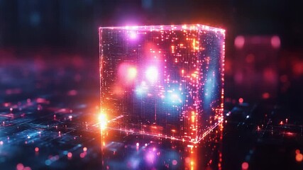 Glowing digital data cube visualizing complex calculations and secure information processing, symbolizing quantum computing, ai, big data analytics and futuristic cyber network technologies - Powered by Adobe