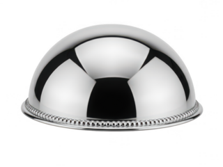 Polished chrome metal dome-shaped cover with beaded edge isolated on transparent background
