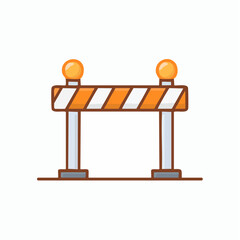 Striped Orange Roadblock Illustration with Lights on White Background