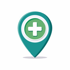 Obraz premium Medical center marker icon with green cross symbol for healthcare location or medical service assistance