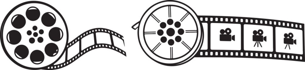 Film strip and film reel vector art. Movie frame silhouette illustration.eps