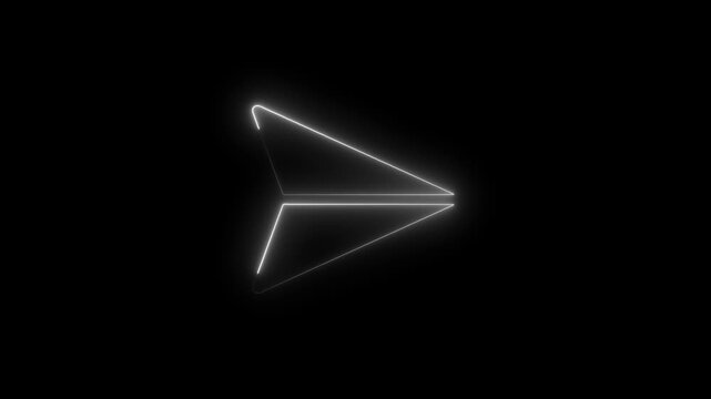 Glowing neon arrow pointer on black background for tech presentations and digital media glowing pointer