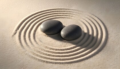 Serene stones arranged in harmony within circular sand patterns