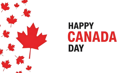Happy canada day design with red maple leaves on black background isolated on transparent background