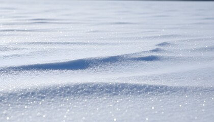 Serene winter landscape with snow waves and frosty texture viewed from a close-up perspective