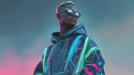 Stylish person in futuristic outfit