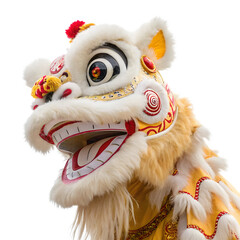 White and orange Chinese lion dance head