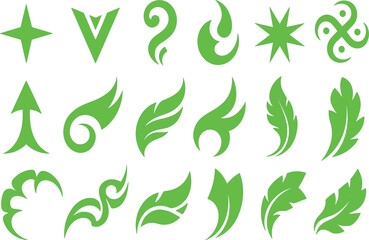 Obraz premium Creative set of lime green spark and leaf shape elements for branding and eco-friendly graphics.