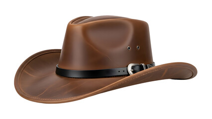 Brown leather cowboy hat with black band isolated on transparent background