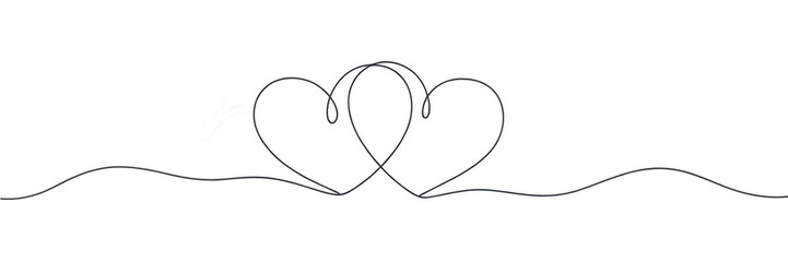 One continuous line drawing of two hearts isolated on transparent background. Editable stroke. Vector illustration. 