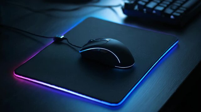 RGB Gaming Mouse on LED Mouse Pad Modern Esports Peripheral and High Tech Desk Setup