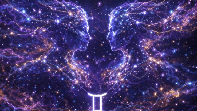 Celestial Twins Representing Gemini Zodiac Sign in Starry Universe