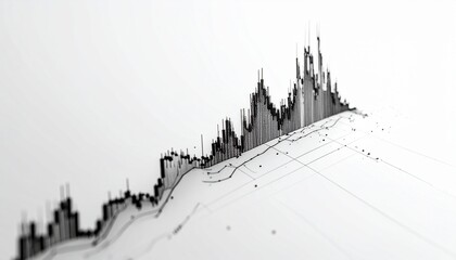 Graph of stock market trends showing fluctuations over time with a focus on price changes and volumes