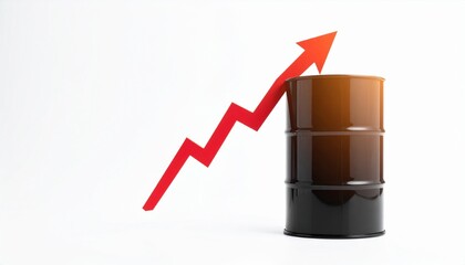 Oil barrel with rising arrow shows increase in oil prices and market trends for energy sector