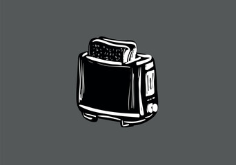 Toaster machine sketch engraving black and white outline.