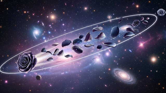 Asteroid belt in space with stars and planets - Powered by Adobe