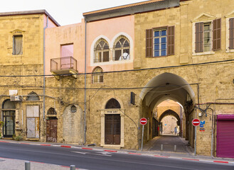 Obraz premium Old buildings in the streets of the Old Jaffa.Israel.