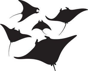 Flying bat silhouettes isolated on transparent background