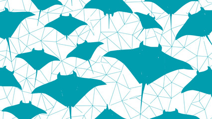 Set of flying manta rays isolated on transparent background