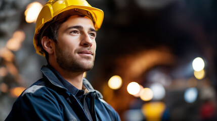 Faceless confident mining engineer in safety helmet underground industrial workplace stock photo mining industry marketing occupational safety training visual heavy industry