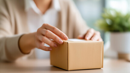 Faceless hand person check package and distribution shipping and small business owner in export and cargo delivery, supply chain closeup and box from supplier ecommerce and logisti