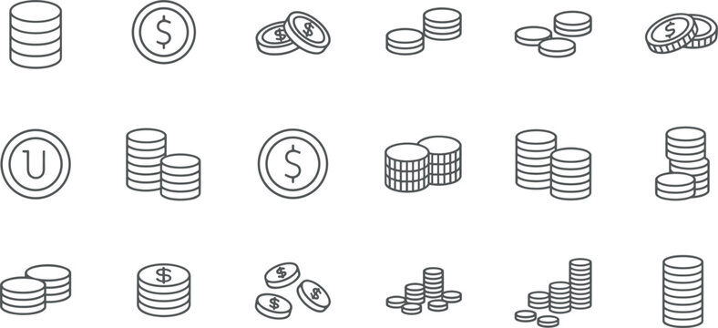 Digital currency and money coin icons for financial transactions online banking cryptocurrency investment e-commerce wealth management and global economy,
