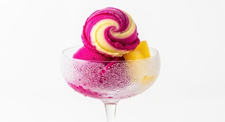 Delicious Swirl Ice Cream Sundae in a Glass Bowl.