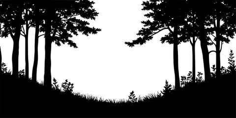 Forest Clearing Silhouette in Black and White