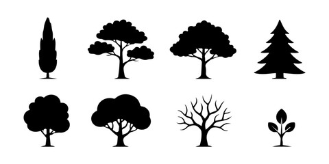 A collection of various tree types and foliage represented in a dark silhouette © Rifat Hasan