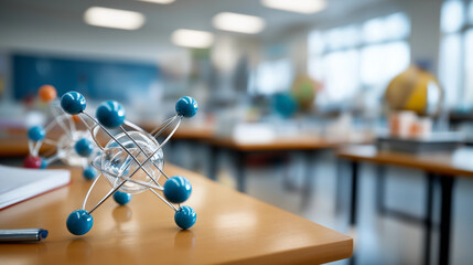 Modern chemistry classroom with atomic models and diagrams STEM education stock photo science education marketing laboratory equipment visual school supplies educational