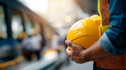 Faceless construction worker holding safety helmet industrial workforce stock photo construction recruitment marketing skilled labor services safety training visual contractor