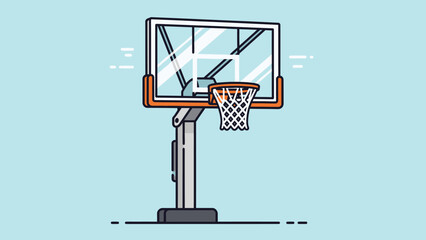 Minimalist Basketball Hoop and Backboard in Flat Design Style on Light Blue Background.