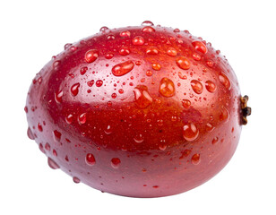 Fresh red apple covered with water droplets juicy fruit macro close up texture cutout on isolated background