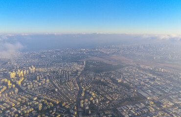 Panoramic aerial view of Israel in the early morning