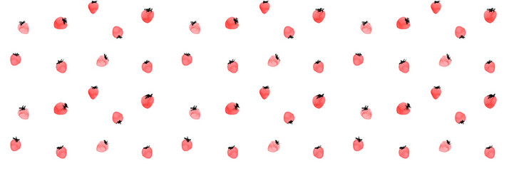 Seamless pattern with cute watercolor and ink strawberries