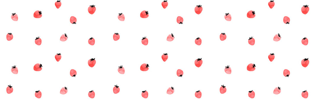 Seamless pattern with cute watercolor and ink strawberries