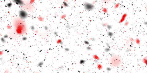 Celebration background template Valentine's Day, with confetti and red ribbons. stains on a white background creating a morbid paint splash pattern. Blood splatters isolated on white.