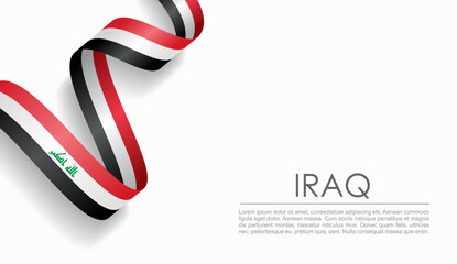 Plakat Iraqi flag wavy ribbon, symbolizing national pride, ideal for patriotic or cultural design themes. Vector illustration.