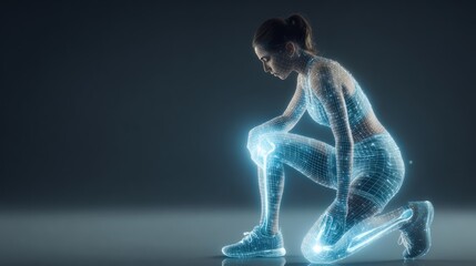 Woman kneeling with illuminated silhouette