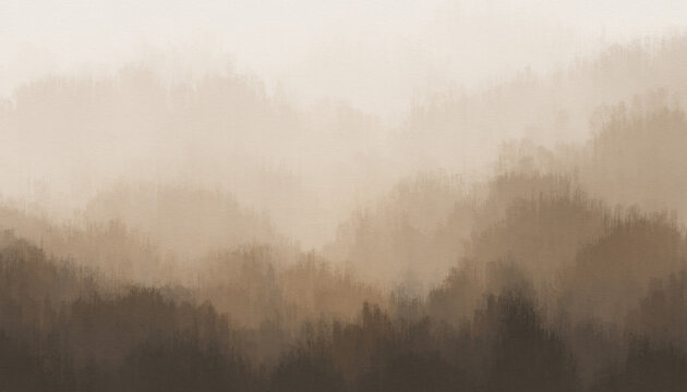 Serene abstract landscape with layered, misty hills, rendered in a muted monochrome palette and painterly brushstrokes, creating a tranquil and atmospheric natural scene