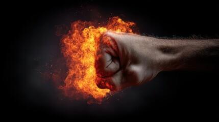 Dramatic Fist with Fire Effects Representing Inner Strength and Power in a Captivating Display of Energy