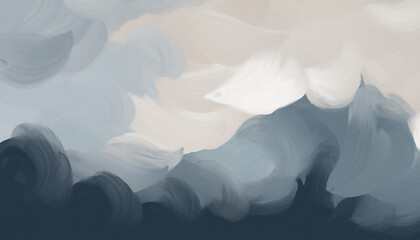 Abstract digital painting with swirling brushstrokes in muted blues, grays, and creams, evoking a sense of calm and movement