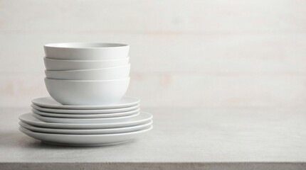 Stack of clean dishes on counter