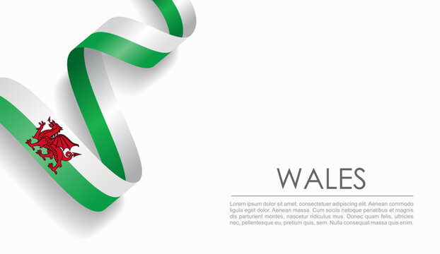 Welsh flag wavy ribbon, ideal for patriotic or cultural design themes. Vector illustration.