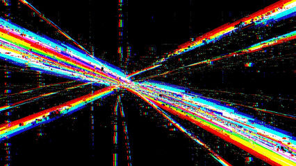 Chromatic Glitchscape: An abstract composition with distorted digital rainbow streams