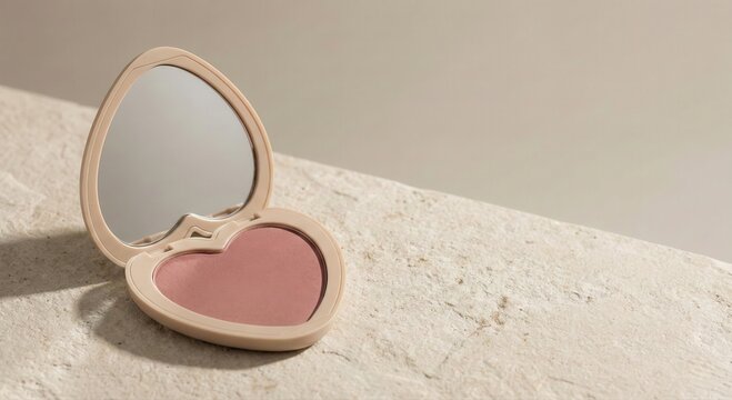 Heart-shaped blush compact on stone for Saint Valentine's Day