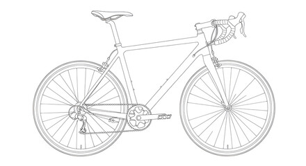 Minimalist Bicycle Vector Drawing Side View Isolated on White