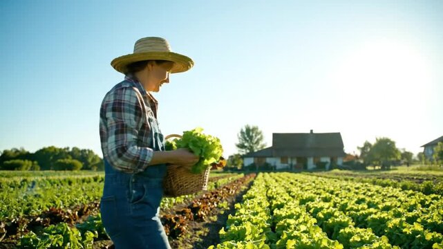 Farmer Harvesting Crops in a Field.